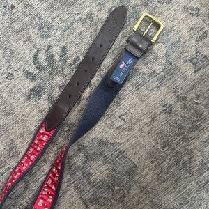 Vineyard Vines Navy and Brown Belt with Gold Buckle
